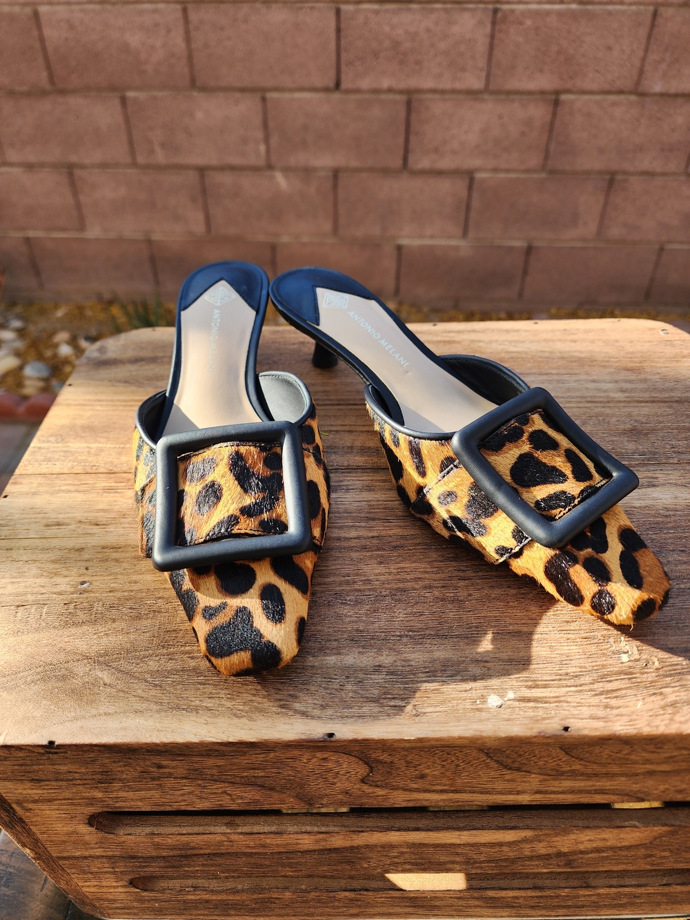 Antonio Melani Kendra Leopard Print Haircalf Buckle Ornament Dress Mules Size 6 - Picture 3 of 8